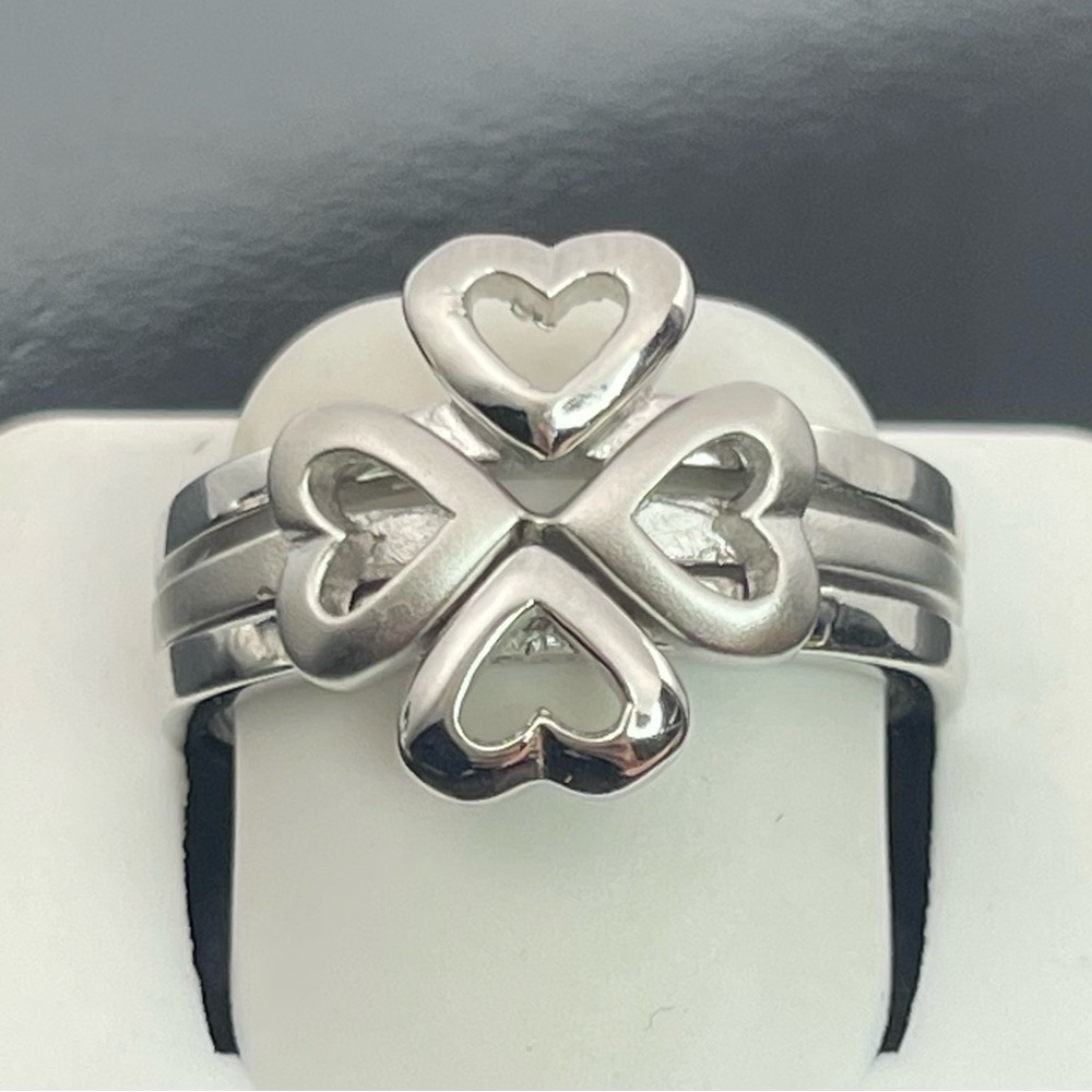 Solid 925 Silver Puzzle Lucky Clover Ring Size 9 - image 1